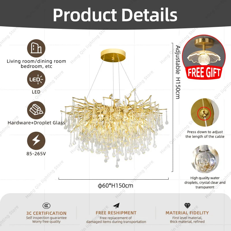 lustre suspendu en cristal design pour intérieur élégant - vue 6 sur 12