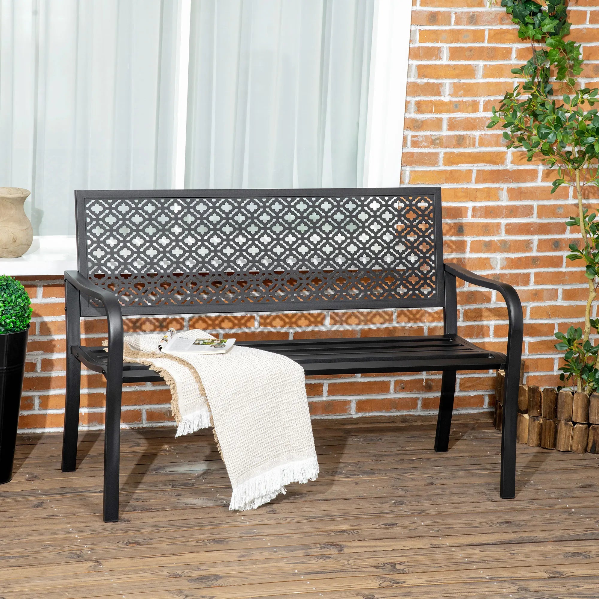 banc de jardin en acier deux places avec dossier décoratif - vue 4 sur 7
