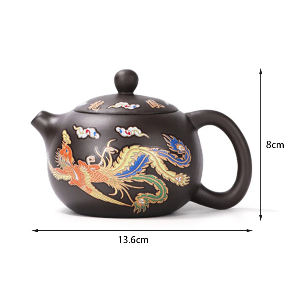 Théière argile motifs dragon phénix style gongfu artisanale - vue 7 sur 7