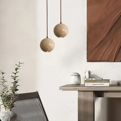 Pendelleuchte aus Holz und Naturstein für Café - vue 3 sur 11