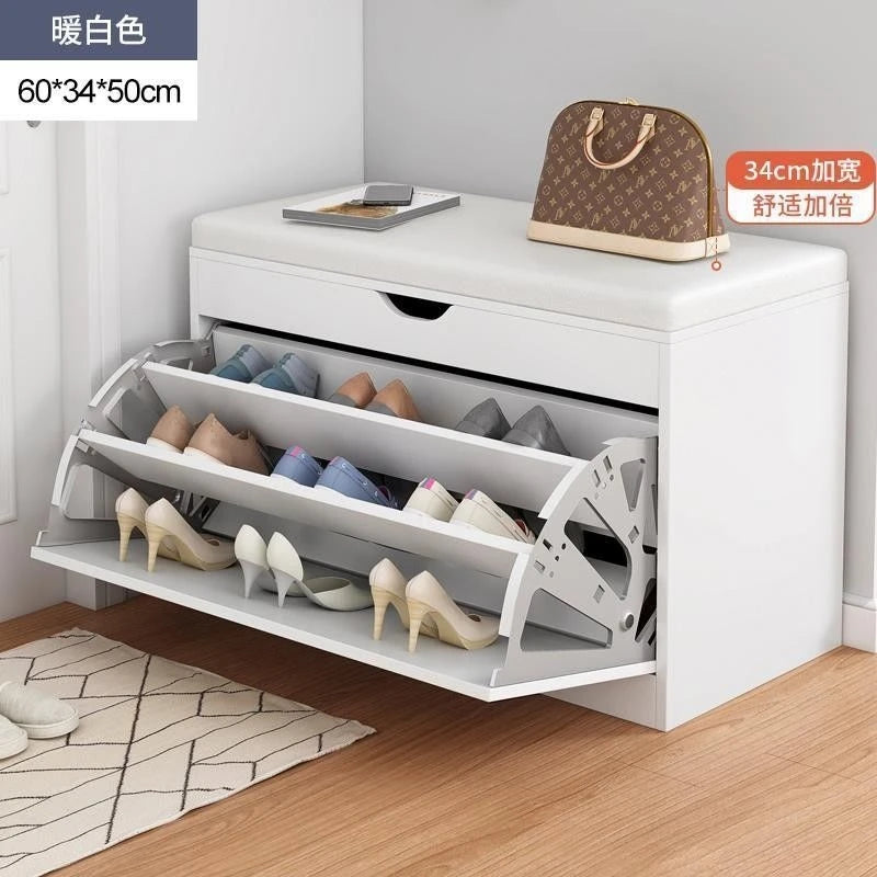 Home Shoe Cabinet with Bench, Anti-Dust Shoe Storage Bench, Multi-Layer Wooden Organizer with   Cushion and Stable Structure - vue 7 sur 13