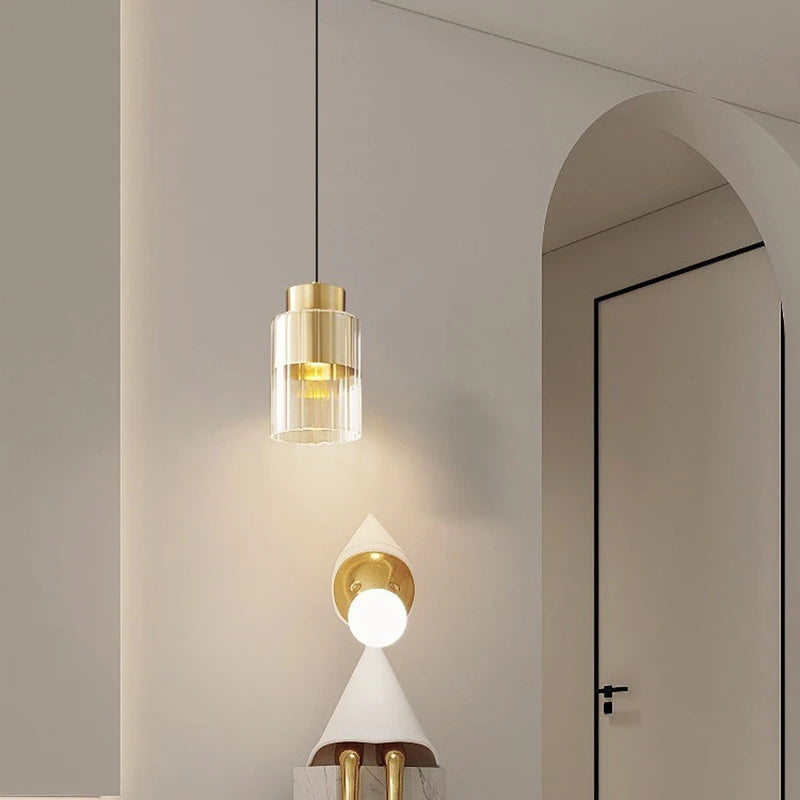 lampe suspendue nordique en verre et laiton fil réglable - vue 2 sur 8