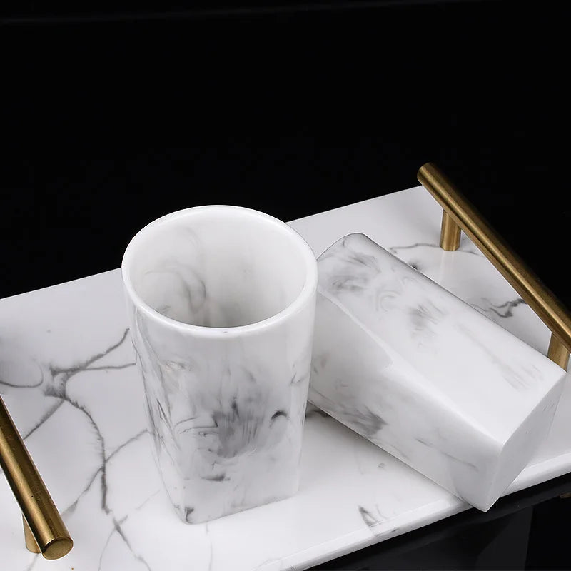 ensemble d'accessoires de salle de bain en marbre décoratifs 5 pièces - vue 3 sur 6