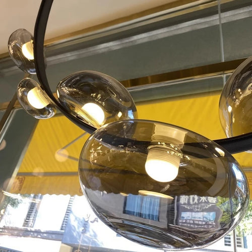 Kronleuchter LED Design Minimalistisch aus Leder und Glas für Dekoration - vue 6 sur 8