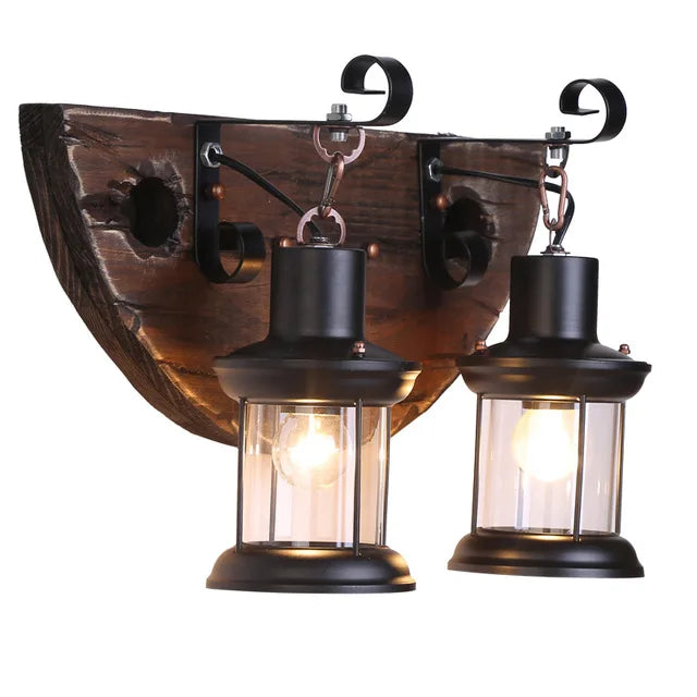 Applique murale LED industrielle rétro en bois