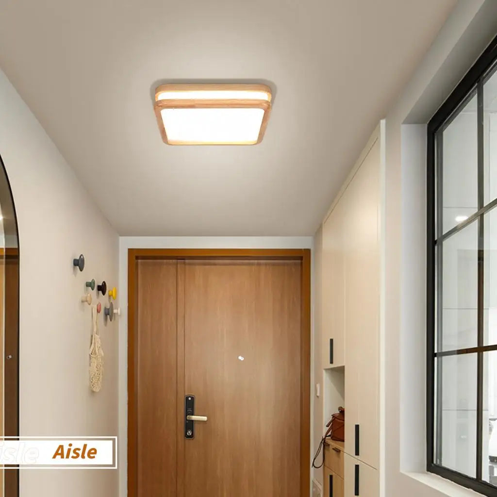 Plafonnier LED en bois Ultra-fin au design nordique moderne - vue 6 sur 8