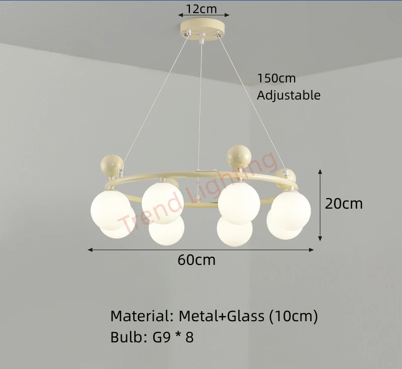 suspension moderne en verre avec anneau métallique dynamique