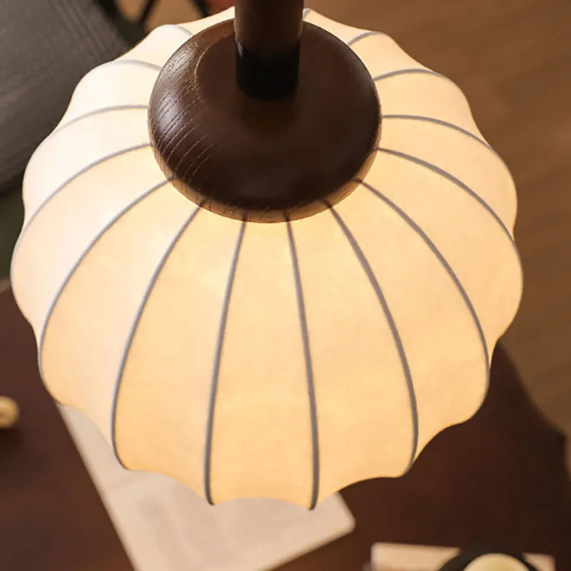 lustre en soie et bois pour éclairage intérieur moderne - vue 6 sur 7