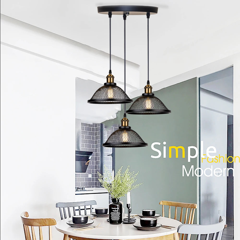 Rétro LED Vintage noir fer Net-Cage cuisine suspension lampe suspendue pour chambre salon Restaurant luminaire - vue 4 sur 13