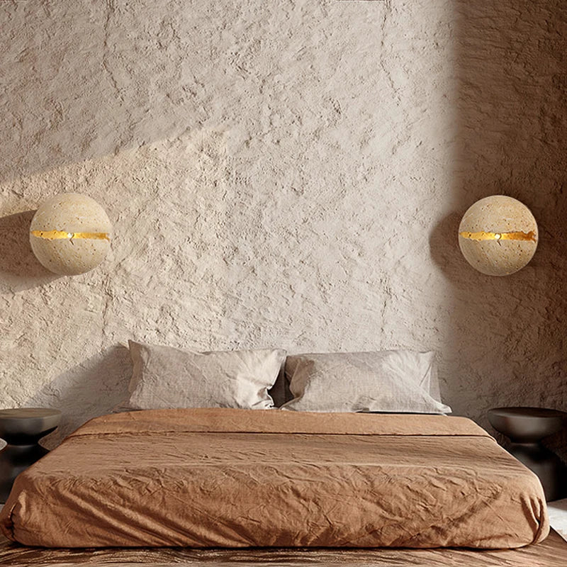 Applique murale boule Wabi Sabi naturel jaune grotte pierre salon couloir escalier chez l'habitant hôtel Led décoration chaude - vue 4 sur 6