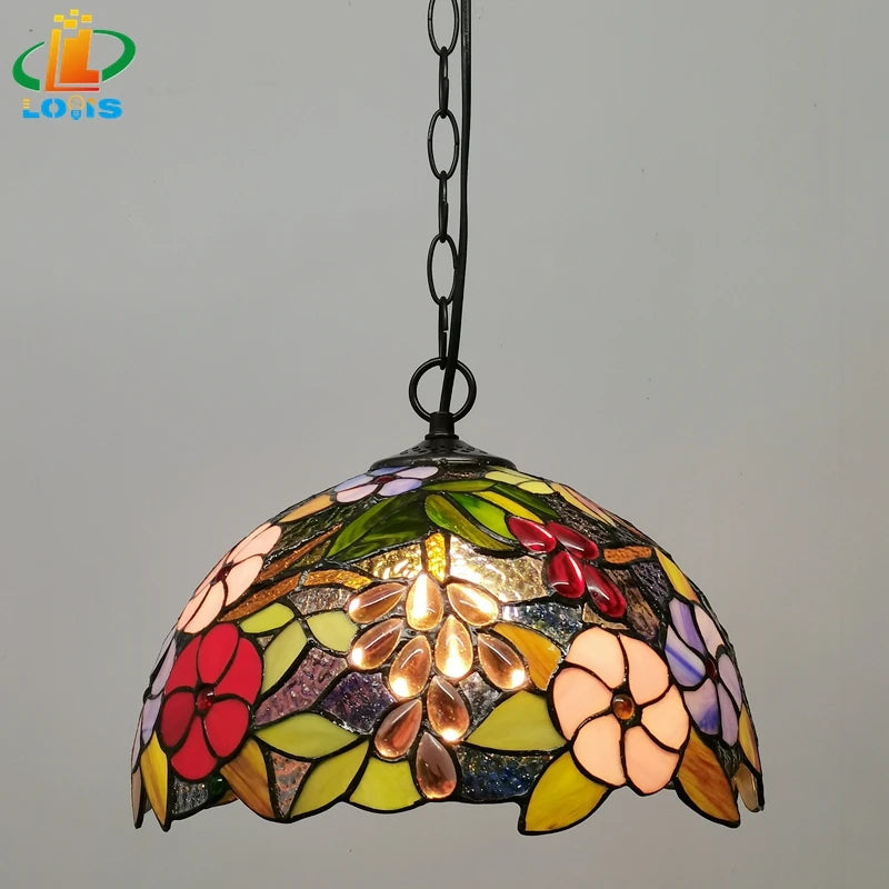 lustre floral en goutte style tiffany éclairage led pour café et restaurant - vue 2 sur 6