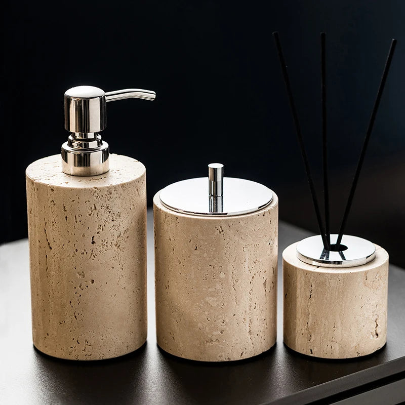 ensemble d'accessoires en marbre naturel pour salle de bain - vue 6 sur 30