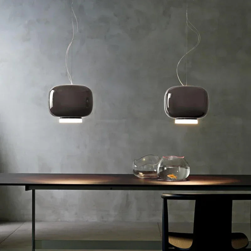 suspension moderne en verre design lumineux et coloré - vue 5 sur 9