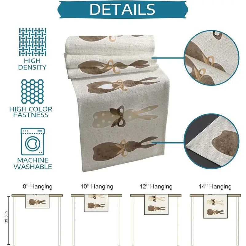 Chemin de table lin motifs lapin coeur paques - vue 6 sur 7