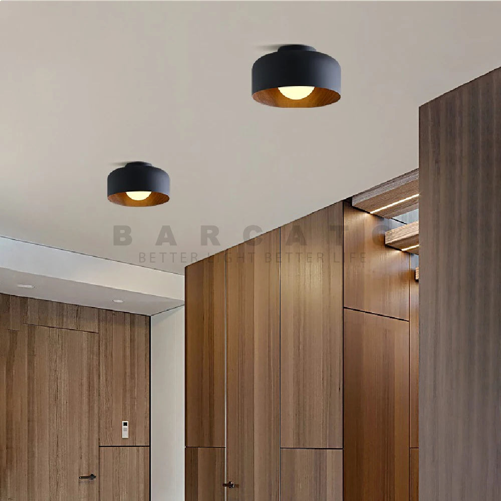 plafonnier Nordique moderne noyer bois Texture Led pour chambre salon cuisine étude allée balcon rond G9 lustre lumière - vue 5 sur 8