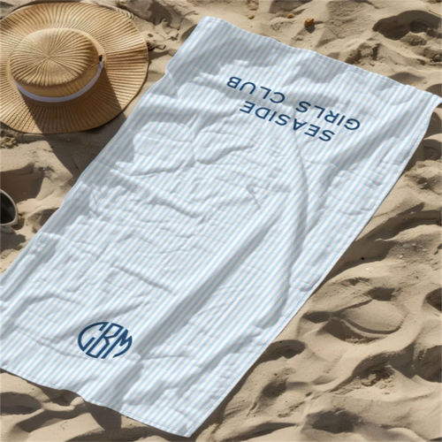 serviette de plage personnalisee monogramme style rayures preppy - vue 5 sur 6
