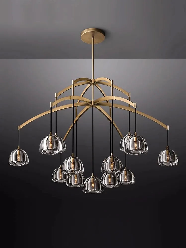 lustre rétro américain en laiton et cristal pour un éclairage élégant - vue 2 sur 20