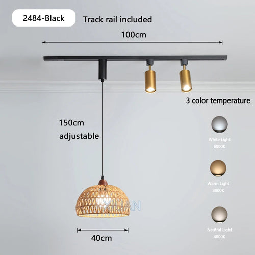 Wabi-sabi-Pendelleuchte Retro aus Metall und Holz für Geschäft - vue 15 sur 17