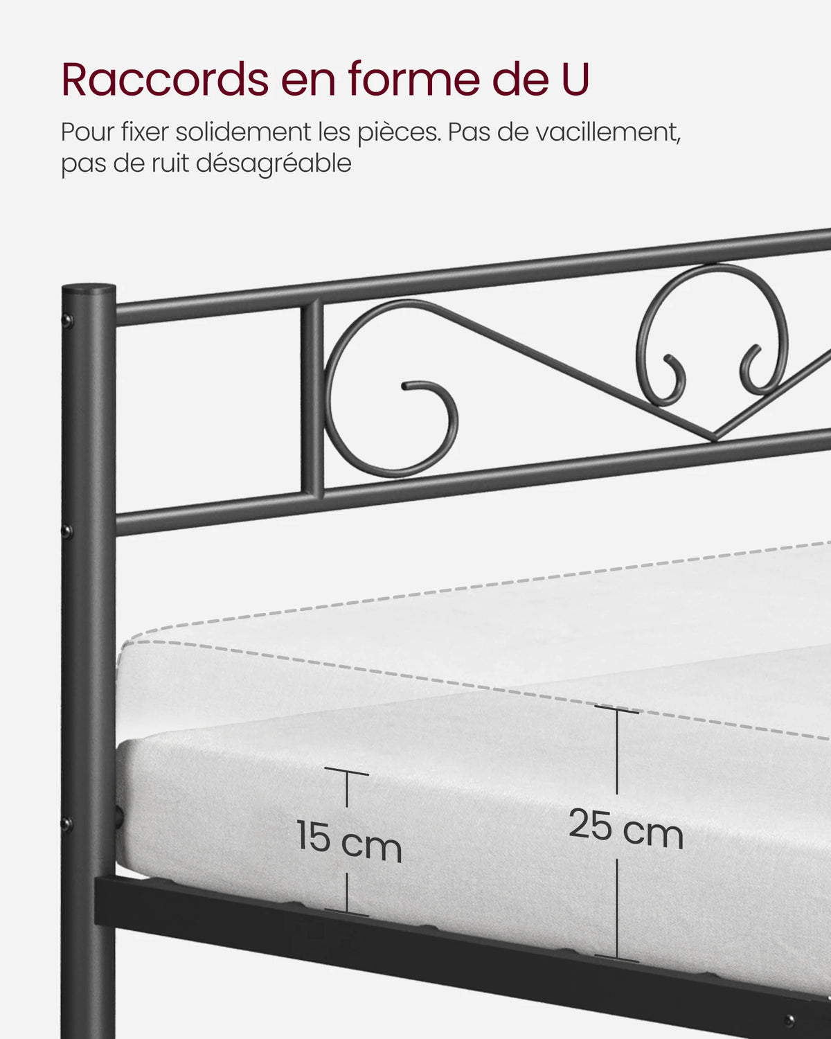 VASAGLE Single Bed Frame, Metal Bed Frame, Fits 90 x 190 cm Mattress, Easy Assembly, for Small Spaces, Guest Room - vue 5 sur 8