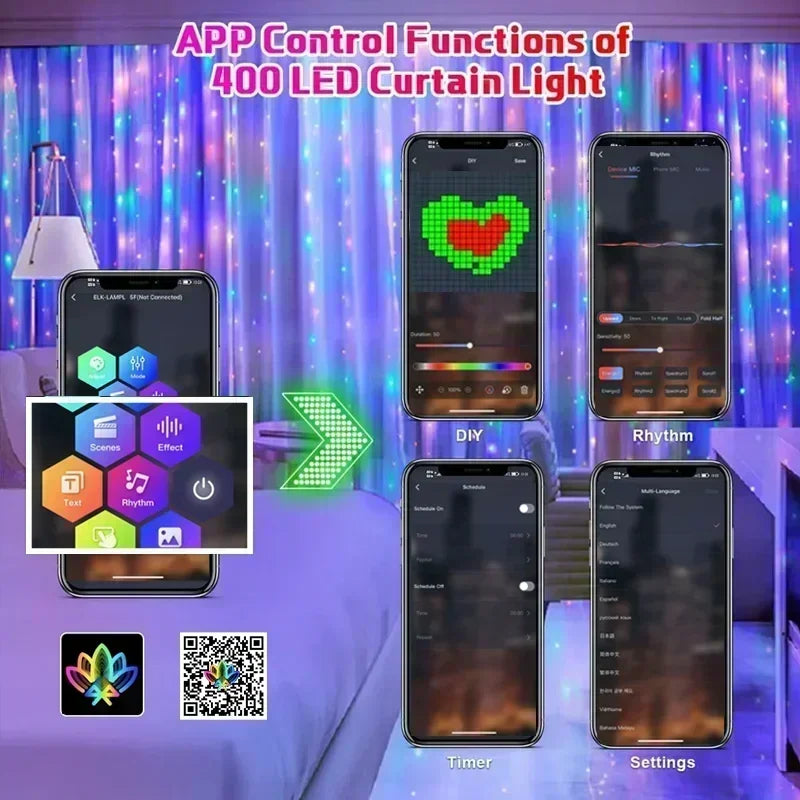 Intelligente Lichterkette 400 LED Bluetooth Musik Dekorativ - vue 4 sur 9