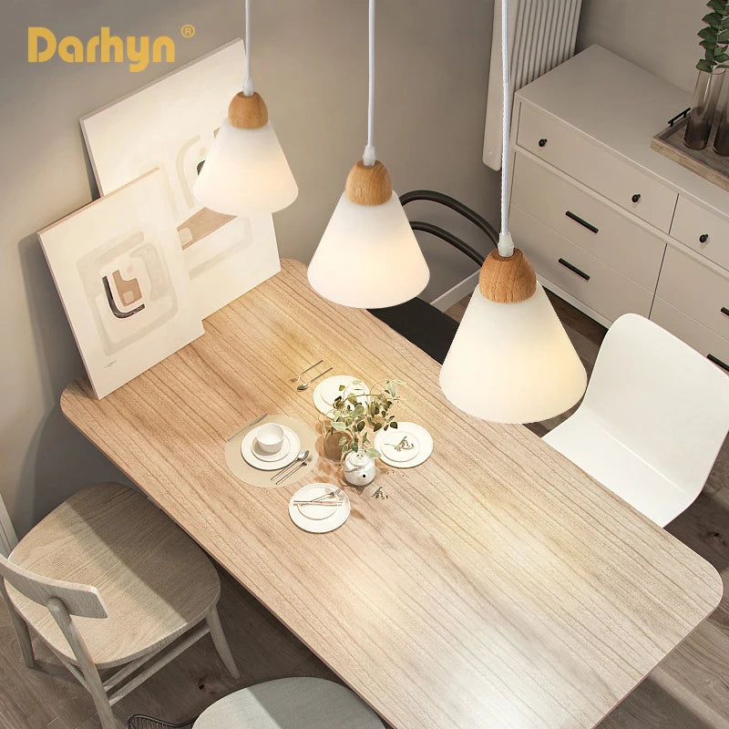 lampe suspendue nordique en bois et verre postmoderne en u - vue 3 sur 18