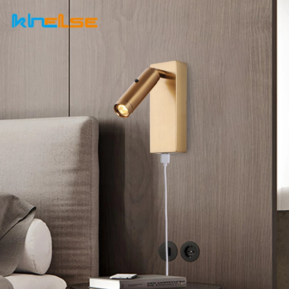 3W LED Applique murale de lecture avec interrupteur DC5V USB Port de charge chevet 350 degrés Rotation chambre hôtel tête de lit appliques lumière - vue 4 sur 10