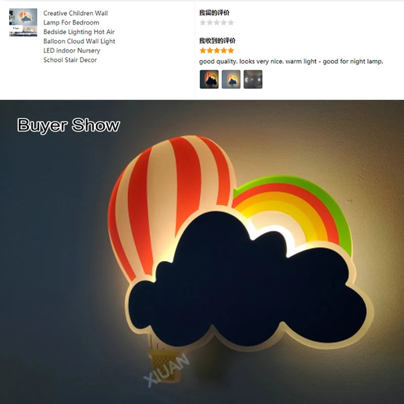 applique murale led nuage de ballons à air chaud pour enfants
