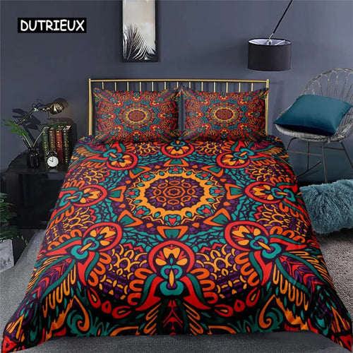 housse de couette mandala bohème style vintage pour lit king queen