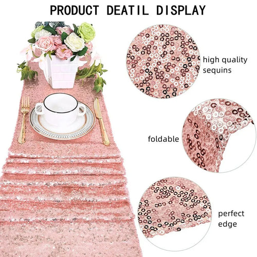 Chemin de table à paillettes doré argent rose - vue 6 sur 7