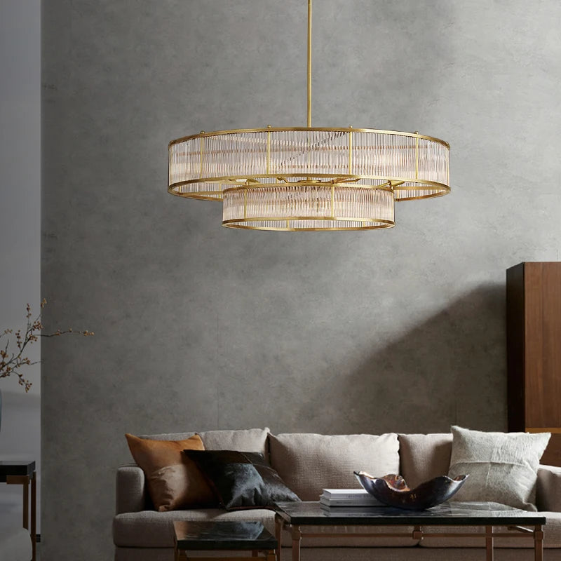 lustre led style loft américain en métal et tubes de verre - vue 5 sur 14
