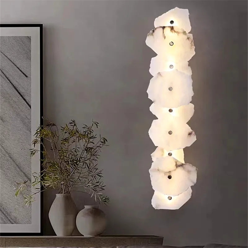Applique murale moderne en laiton LED longue lampe en marbre naturel 	 de luxe éclairage applique chambre salon salle à manger couloir lumière - vue 3 sur 12