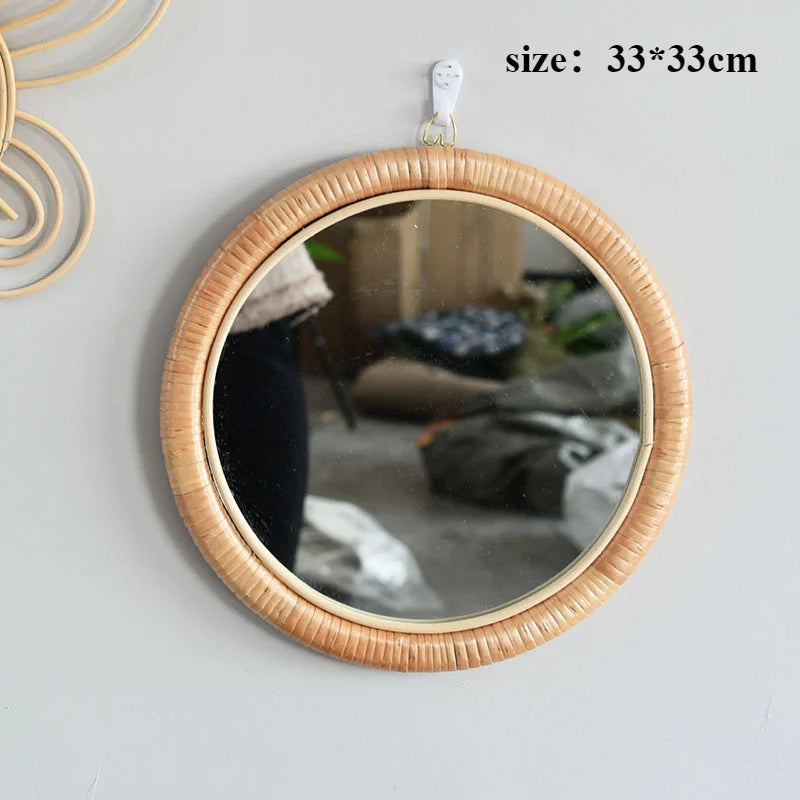 miroir décoratif rétro en rotin fait main pour décoration murale - vue 5 sur 6