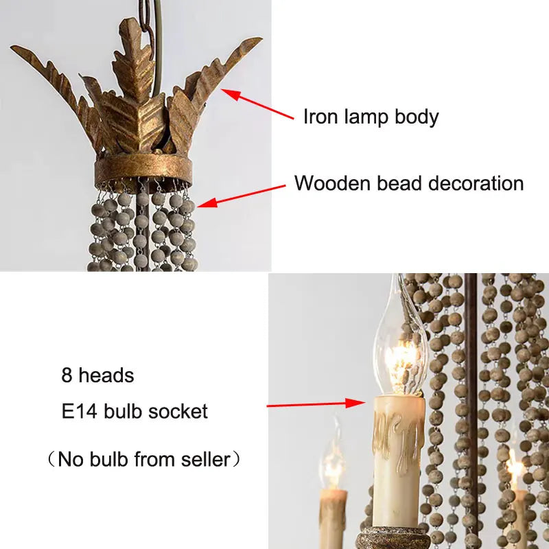 suspension rétro française en perles de bois style nordique