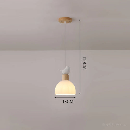 LED-Pendelleuchte aus Holz mit weißem Glas-Lampenschirm - vue 9 sur 8