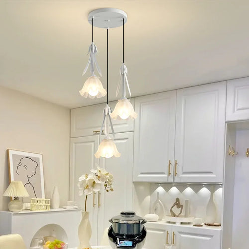 lustre suspendu à led en verre blanc laiteux à 3 têtes
