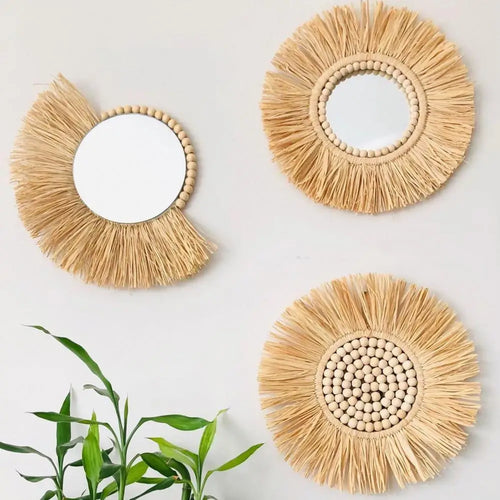 miroir suspendu en paille acrylique design et pratique - vue 2 sur 10