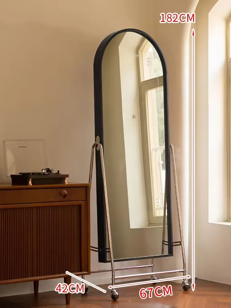 Adjustable solid wood full body mirror, magazine bookshelf mirror, floor standing retro with wheel fitting mirror - vue 8 sur 18