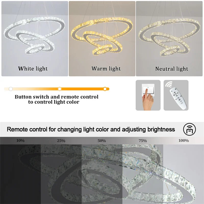 lustre moderne en cristal luxueux luminaires décoratifs d'éclairage - vue 6 sur 9