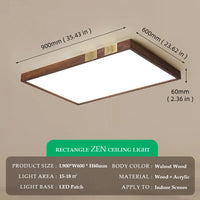 Walnut Wood Square Zen, Wabi-sabi Modern Vintage style, Ceiling light for Living Room, Bedroom, dining Room, Study Room