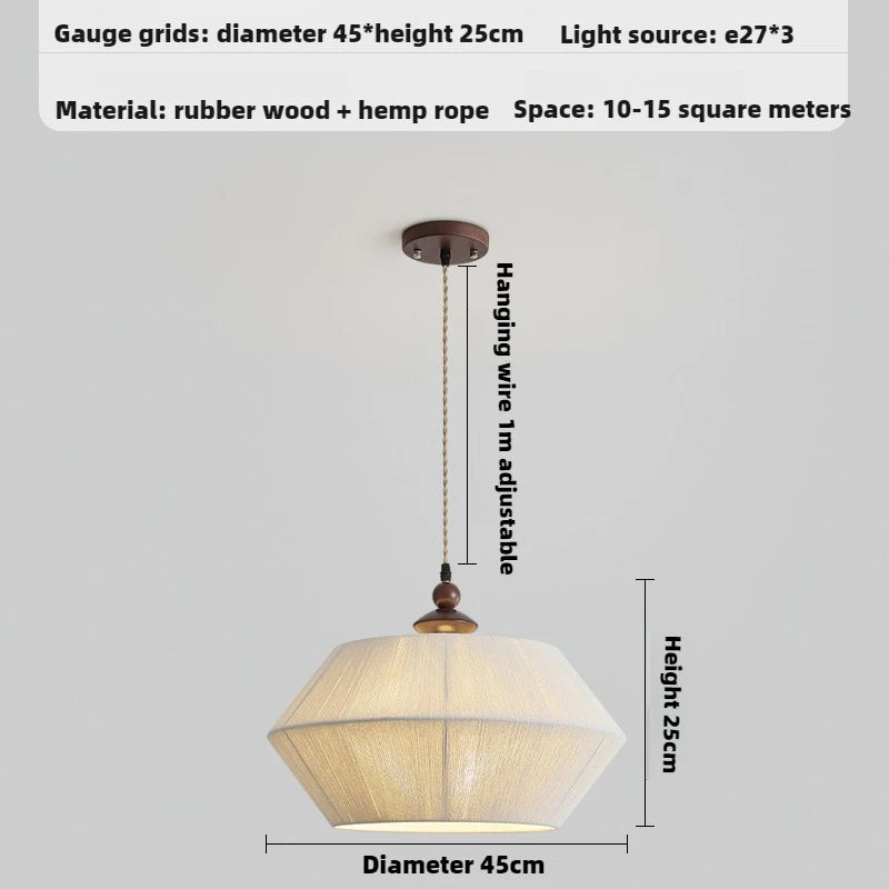 suspension moderne en bois et corde de chanvre pour espaces accueillants