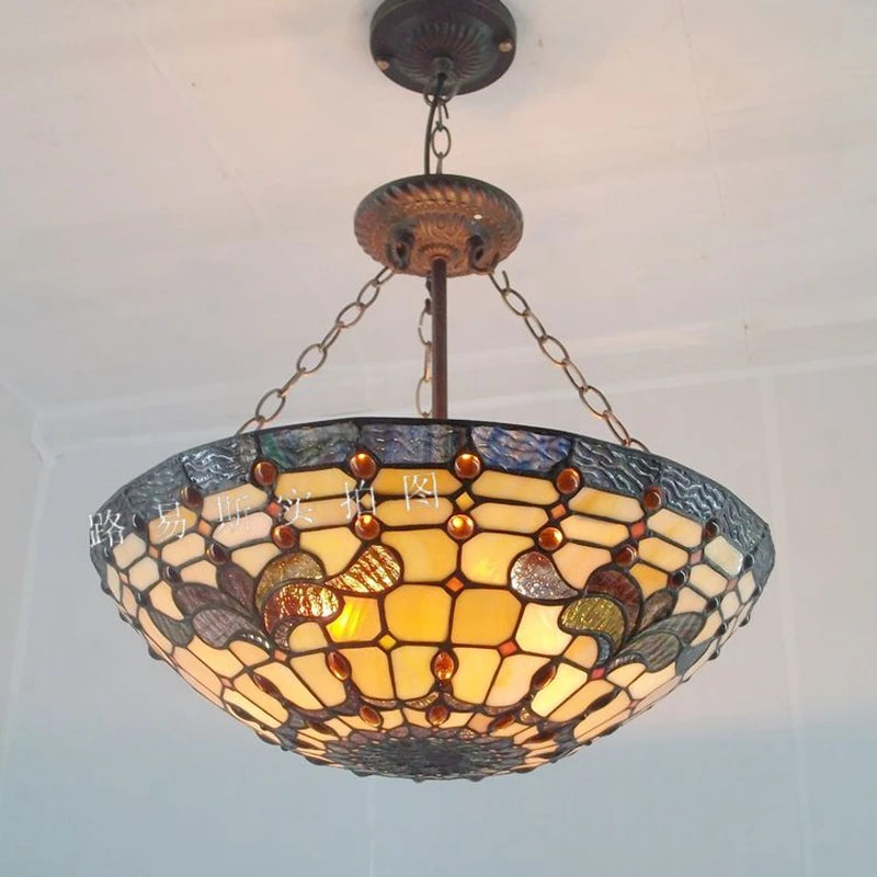 lustre en verre tiffany classique style européen pour décoration intérieure - vue 2 sur 6