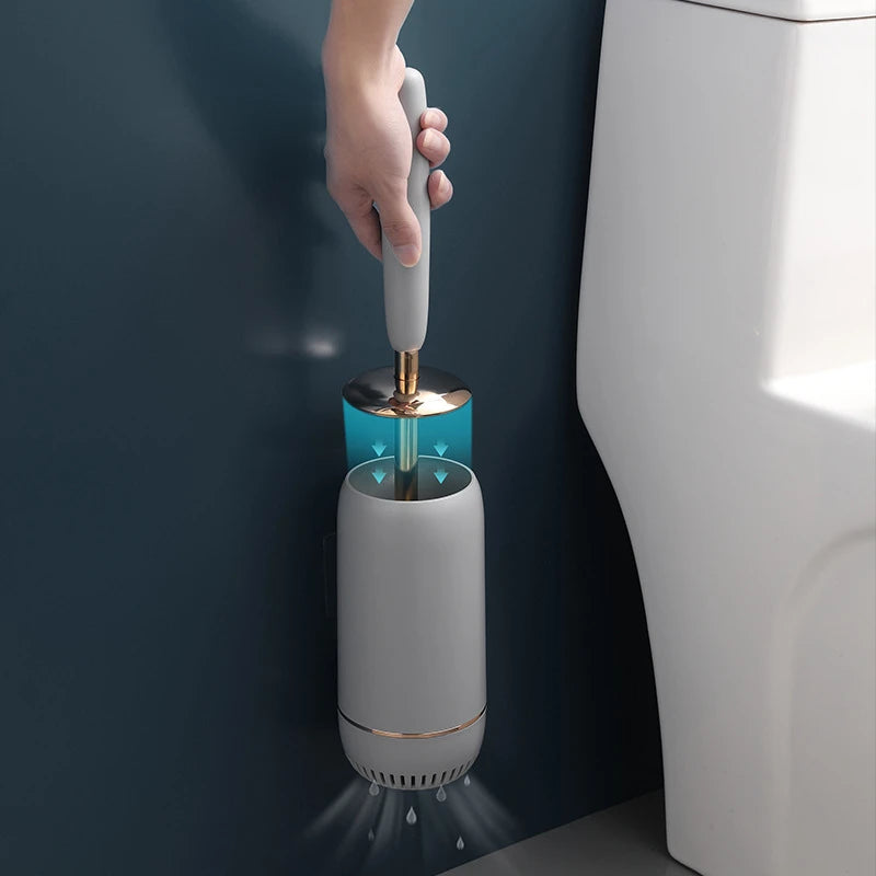 brosse de toilette murale sans perforation en silicone avec manche long - vue 3 sur 9