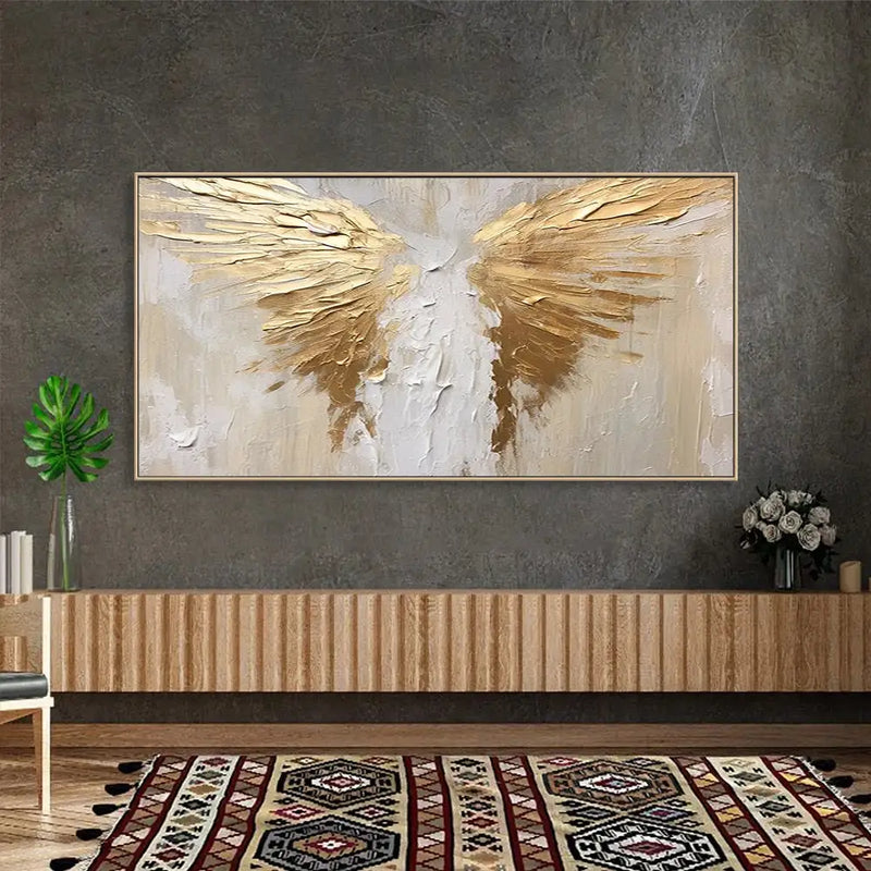 peinture abstraite ailes dorées sur toile art mural décoratif
