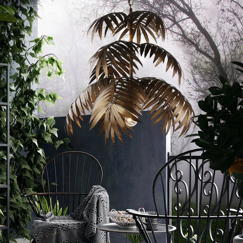 lustre industriel vintage en feuilles de cocotier style bohème tropical - vue 4 sur 9
