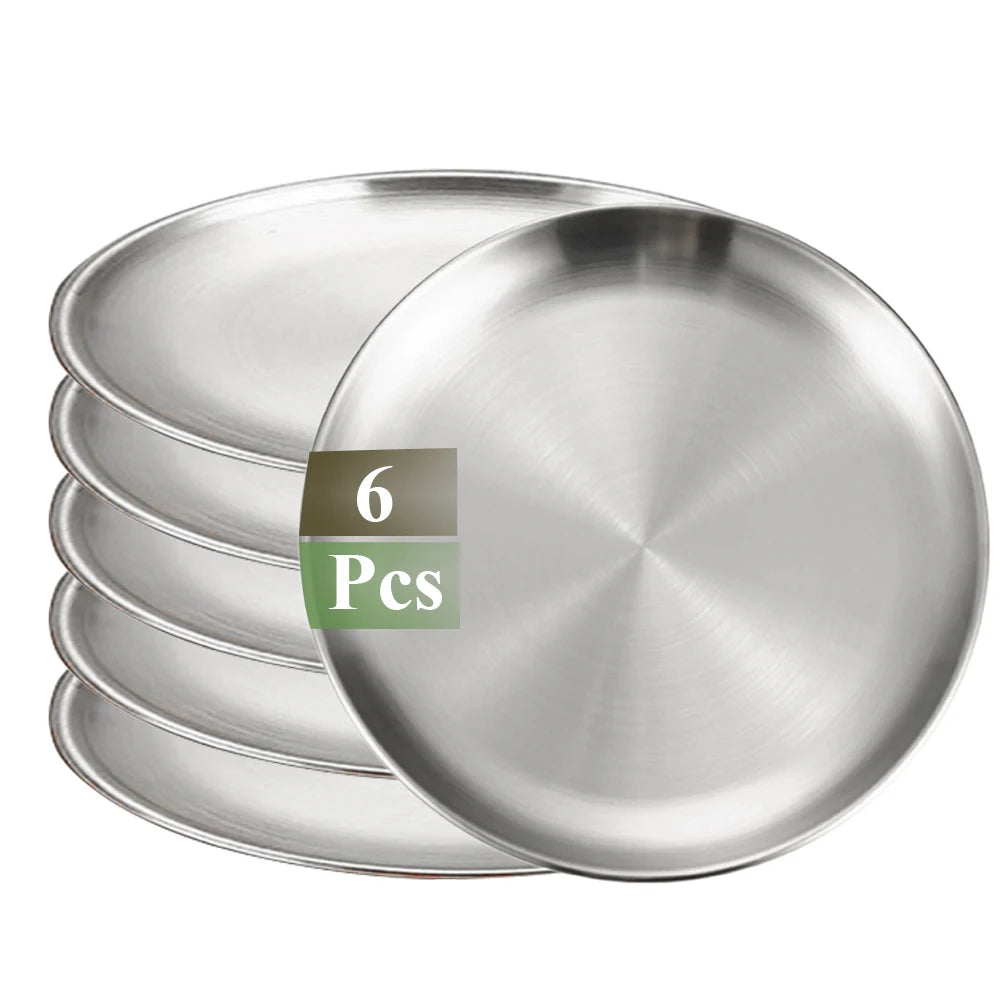 Ensemble 6 assiettes inox multifonction barbecue cuisine - vue 2 sur 7