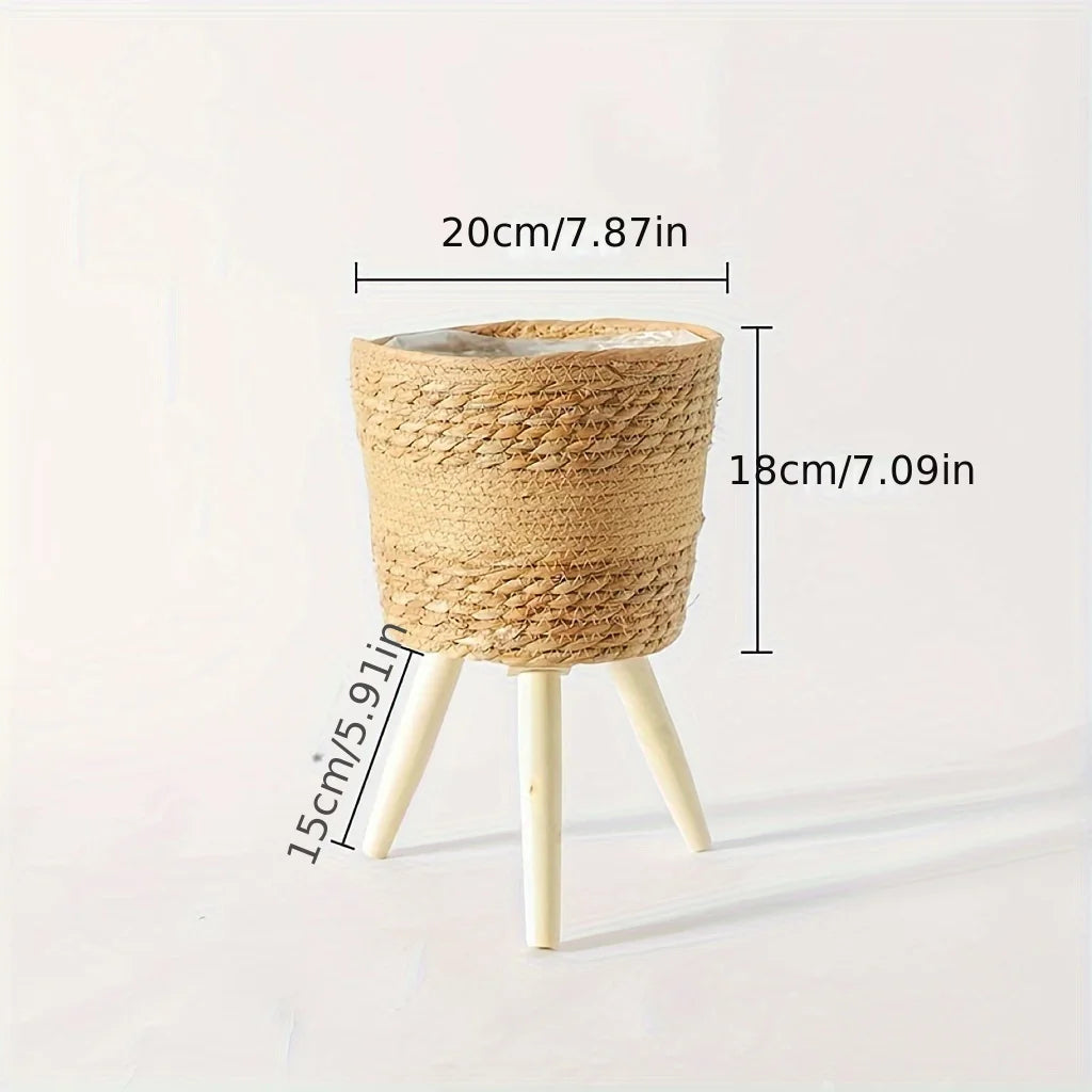 pot en bois tressé pour fleurs et rangement décoratif intérieur