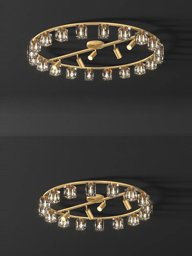 lustre en cuivre et cristal pour décoration moderne 2024 - vue 5 sur 10