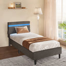 VASAGLE Metal Single Bed, 90 x 190 cm, Bed Frame, with Headboard, LED Lighting, USB and Type-C Port, Modern Style