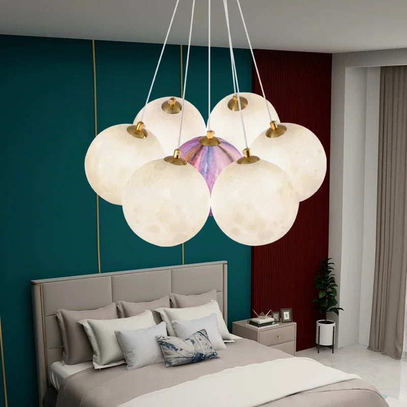 lustre led 3d lune bulle boule suspension décoration luminaires - vue 7 sur 12