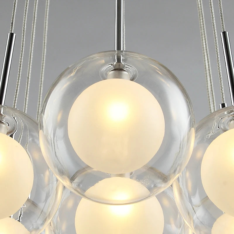 Boule de verre LED moderne en boule plafond lustre nordique salon salle à manger chambre décor à la maison suspension lampe de restaurant - vue 5 sur 5